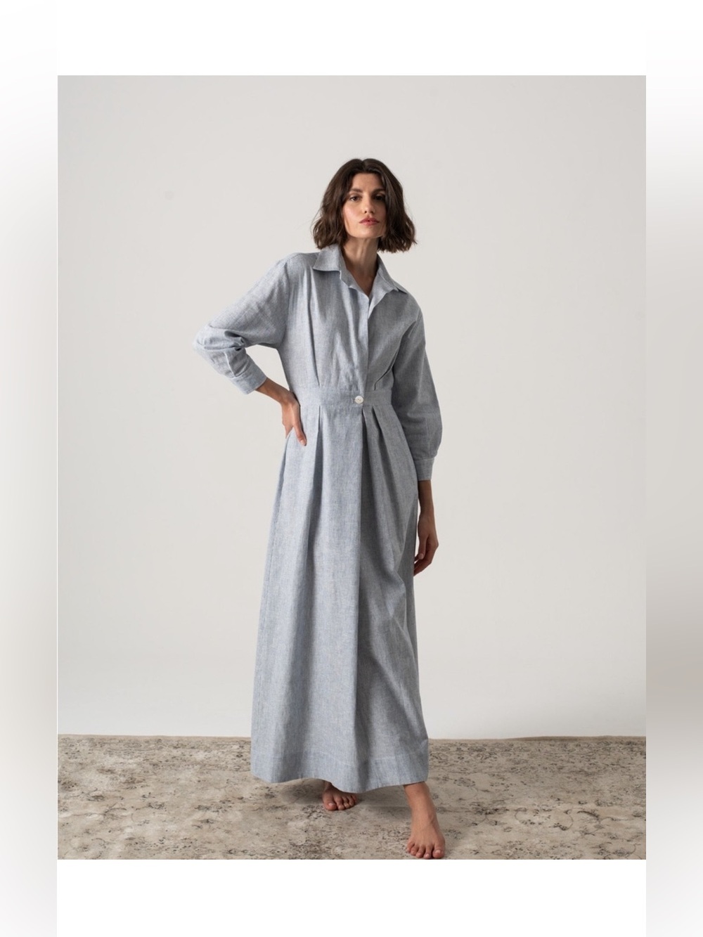 Luxmii Linen Dress Womens XS Halvar Maxi French Blue Stripe